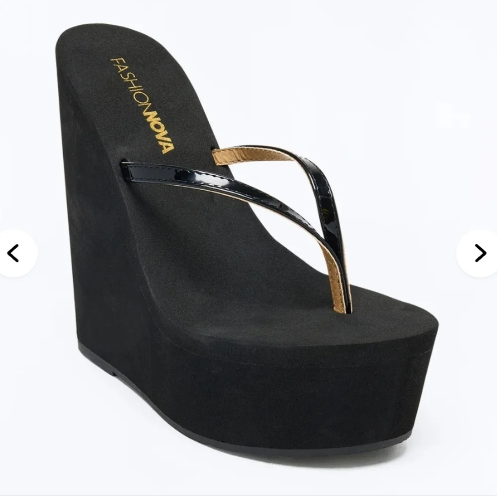 Black Platform Wedge Flip-Flop Sandals - Women's